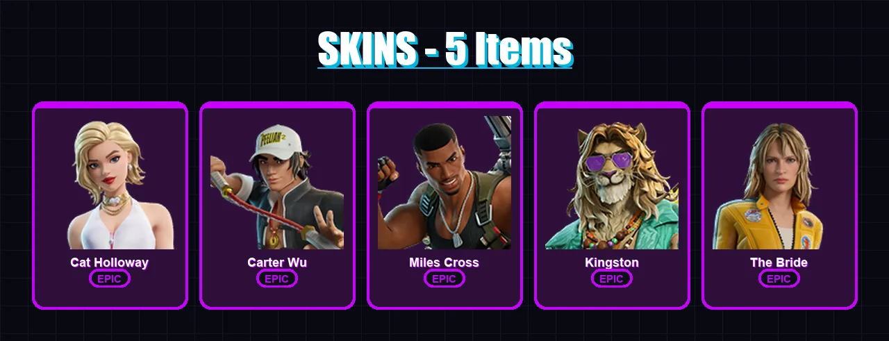 [PC/XBOX/PSN] | Cat Holloway | Carter Wu | Miles Cross | Kingston | The Bride | 5 skin | 32 pickaxe | 18 emote | 28 glider | Lv439