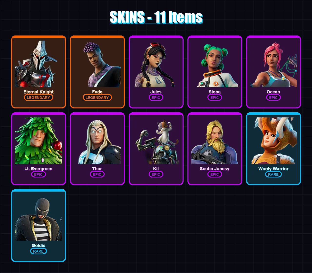 [SWITCH/XBOX/PSN/PC] | Eternal Knight | Fade | Jules | Siona | Ocean | 11 skin | 15 pickaxe | 15 emote | 19 glider | Lv252