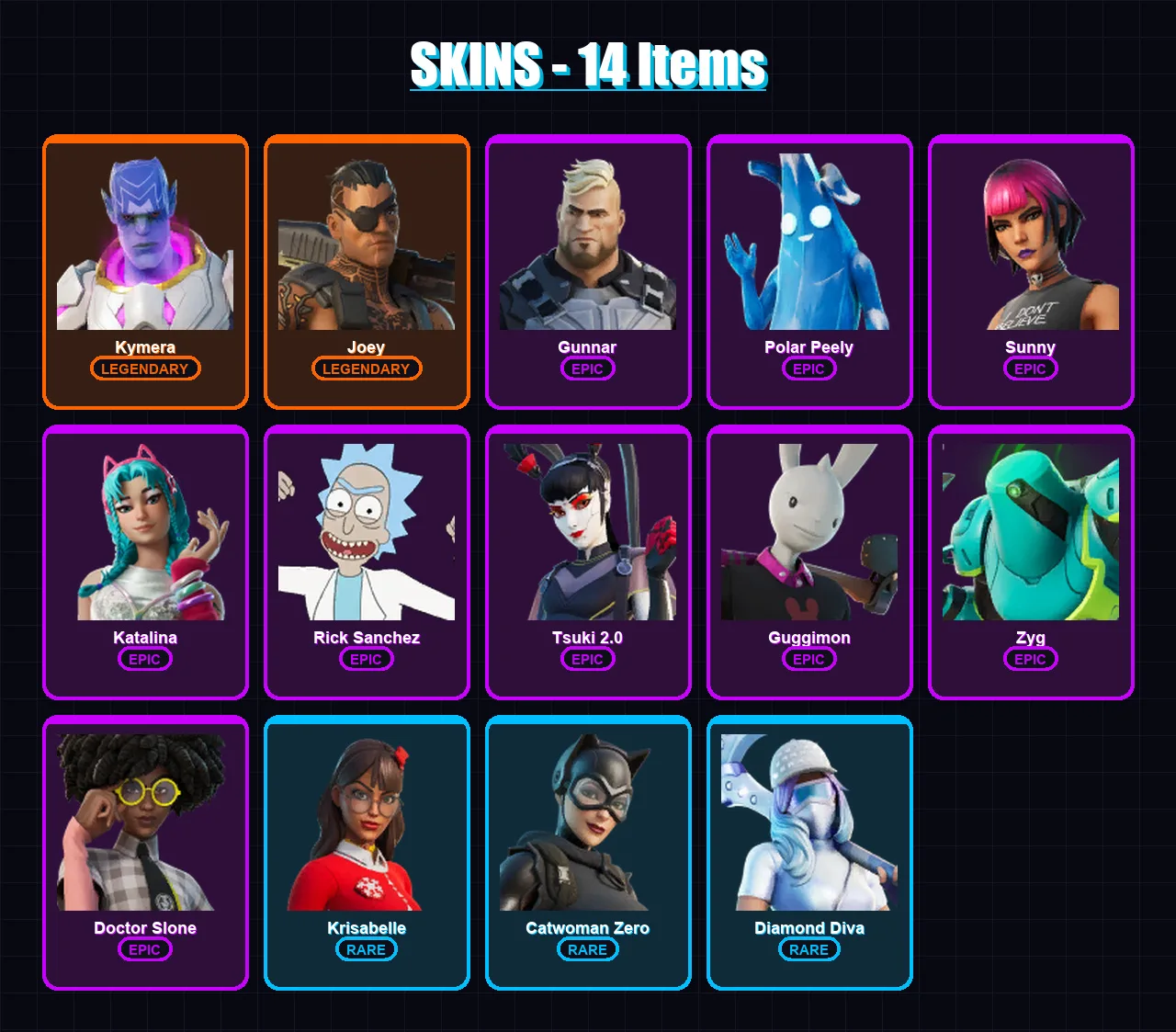 [PC/XBOX/PSN] | Kymera | Joey | Gunnar | Polar Peely | Sunny | 14 skin | 33 pickaxe | 29 emote | 36 glider | Lv442