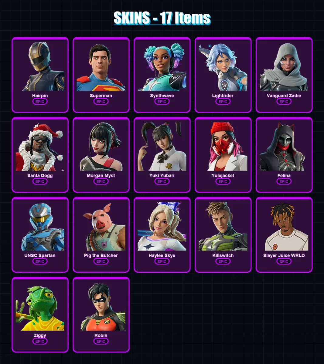 [PS4/PS5/XBOX/PC] | Hairpin | Superman | Synthwave | Lightrider | Vanguard Zadie | 17 skin | 73 pickaxe | 37 emote | 50 glider | Lv919