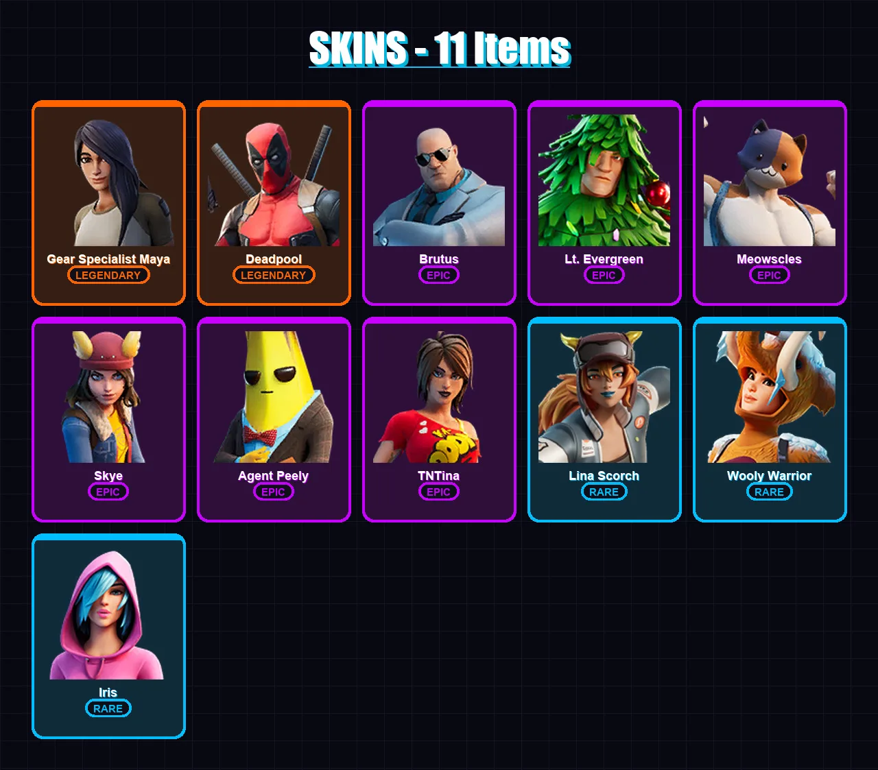 [PS4/PS5/XBOX/PC] | Gear Specialist Maya | Deadpool | Brutus | Lt. Evergreen | Meowscles | 11 skin | 20 pickaxe | 26 emote | 27 glider | Lv395 — Fortnite account