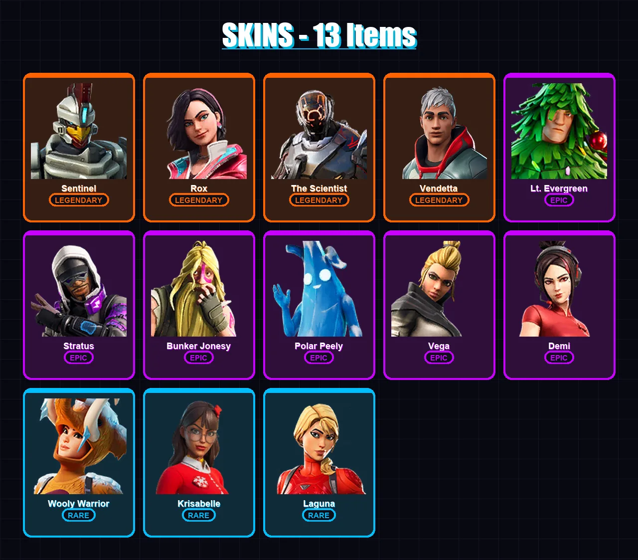 [SWITCH/XBOX/PSN/PC] | Sentinel | Rox | The Scientist | Vendetta | Lt. Evergreen | 13 skin | 31 pickaxe | 44 emote | 42 glider | Lv711