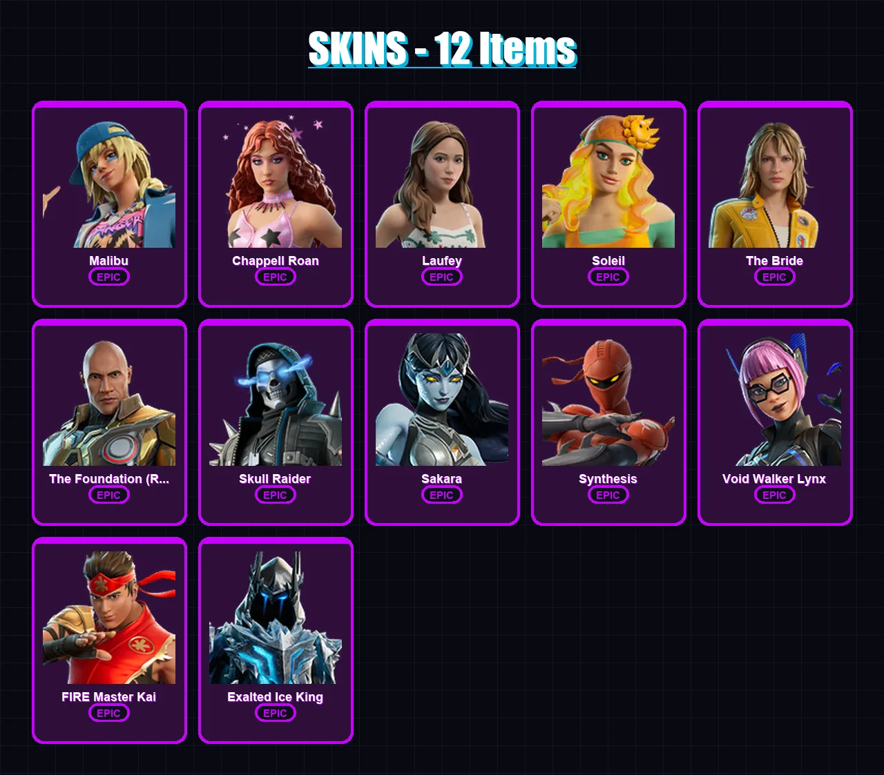 [PC/PSN] | Malibu | Chappell Roan | Laufey | Soleil | The Bride | 12 skin | 10 pickaxe | 5 emote | 6 glider | Lv36