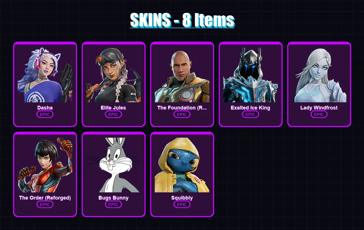 [PC/XBOX/PSN] | Dasha | Elite Jules | The Foundation (Reforged) | 8 skin | Lv104