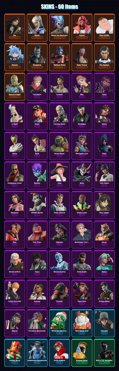 [PS4/PS5/XBOX/PC] | Era | Mizuki | Renzo the Destroyer | Valeria | Peter Griffin | 60 skin | 86 pickaxe | 70 emote | 73 glider | Lv902 — Fortnite account