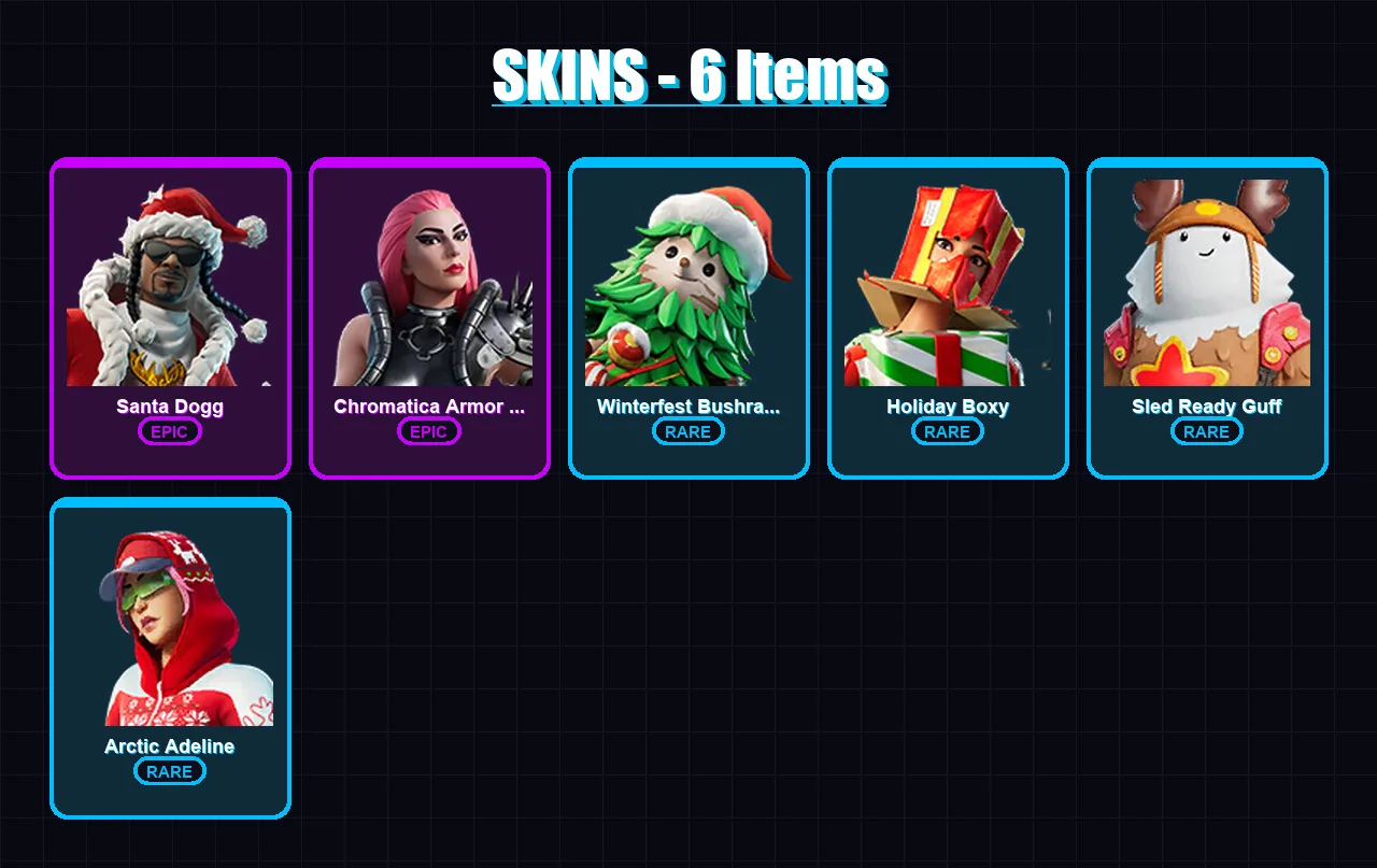[PS4/PS5/XBOX/PC] | Santa Dogg | Chromatica Armor Gaga | Winterfest Bushranger | 6 skin | Lv160