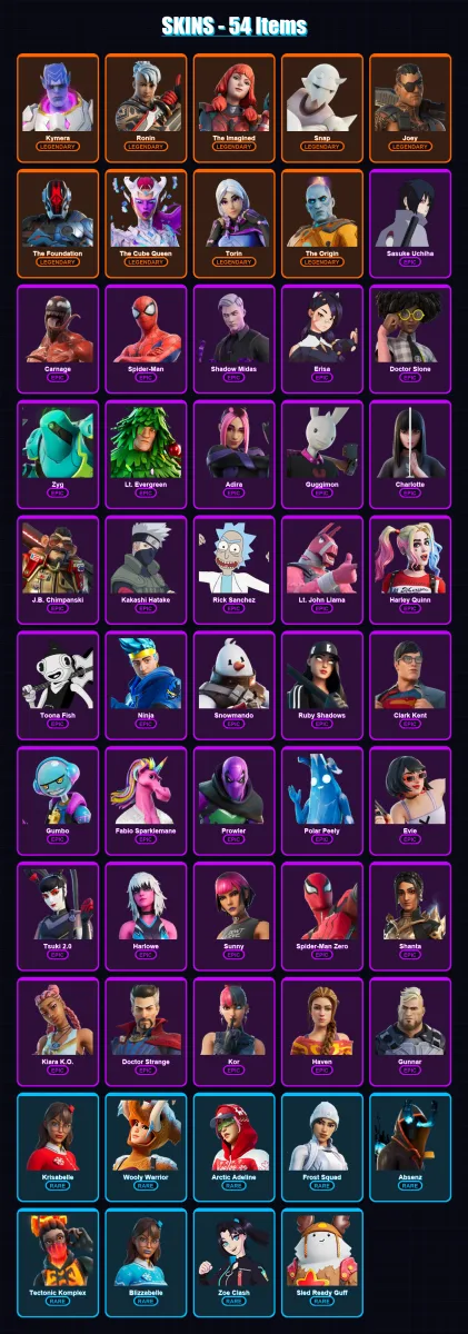[PC/XBOX] | Kymera | Ronin | The Imagined | Snap | Joey | 54 skin | 59 pickaxe | 49 emote | 57 glider | Lv950 — Fortnite account