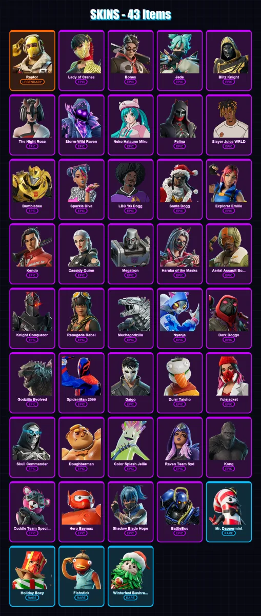 [PS4/PS5/XBOX/PC] | Raptor | Lady of Cranes | Bones | Jade | Blitz Knight | 43 skin | 84 pickaxe | 38 emote | 43 glider | Lv592