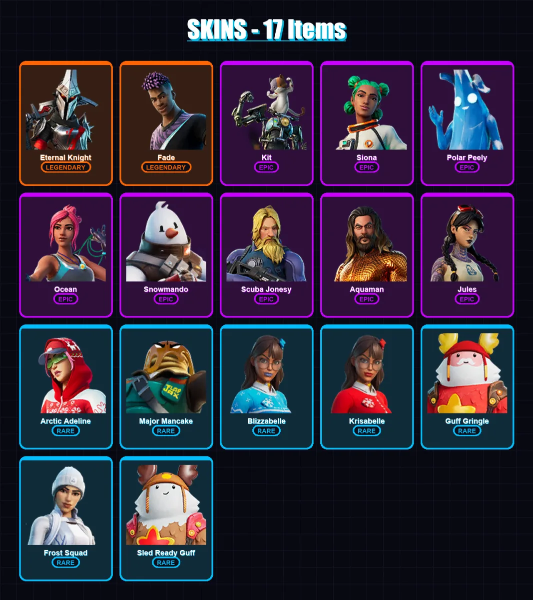[PC/PSN] | Eternal Knight | Fade | Kit | Siona | Polar Peely | 17 skin | 51 pickaxe | 32 emote | 49 glider | Lv688