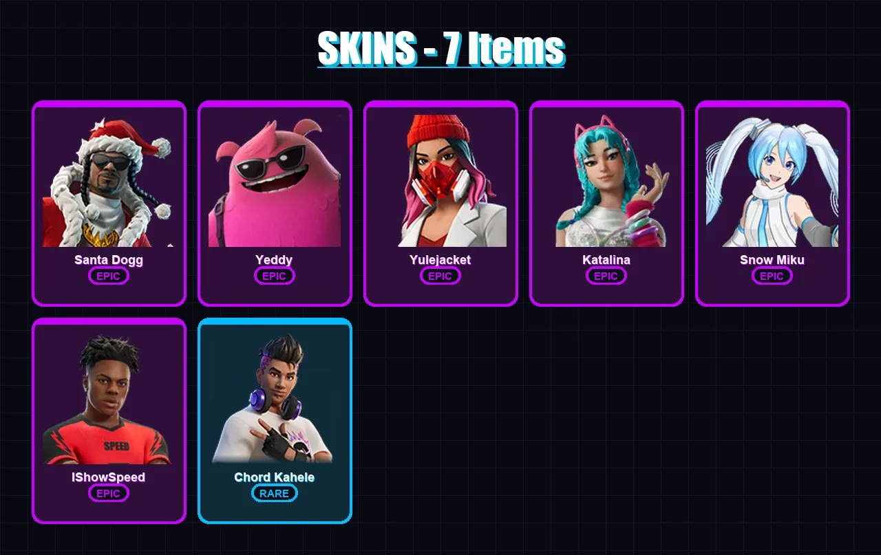 [PC/XBOX/PSN] | Santa Dogg | Yeddy | Yulejacket | Katalina | Snow Miku | 7 skin | 23 pickaxe | 9 emote | 18 glider | Lv240