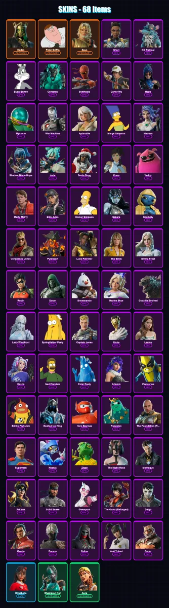 [PC/XBOX/PSN] | Hades | Peter Griffin | Zeus | Shuri | KD Rattical | 68 skin | 115 pickaxe | 74 emote | 87 glider | Lv1175
