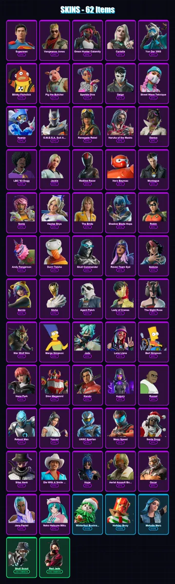 [PC/PSN] | Superman | Vengeance Jones | Omen Hunter Calamity | Carletta | Yon Dar 3000 | 62 skin | 78 pickaxe | 49 emote | 46 glider | Lv339 — Fortnite account