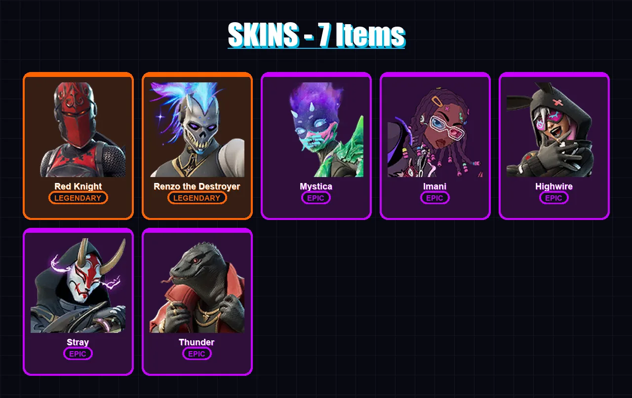 [PC/XBOX/PSN] | Red Knight | Renzo the Destroyer | Mystica | Imani | Highwire | 7 skin | 12 pickaxe | 9 emote | 10 glider | Lv97