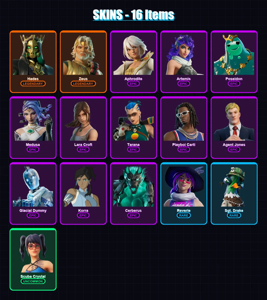 [PC/XBOX] | Hades | Zeus | Aphrodite | Artemis | Poseidon | 16 skin | 35 pickaxe | 20 emote | 25 glider | Lv323 — Fortnite account