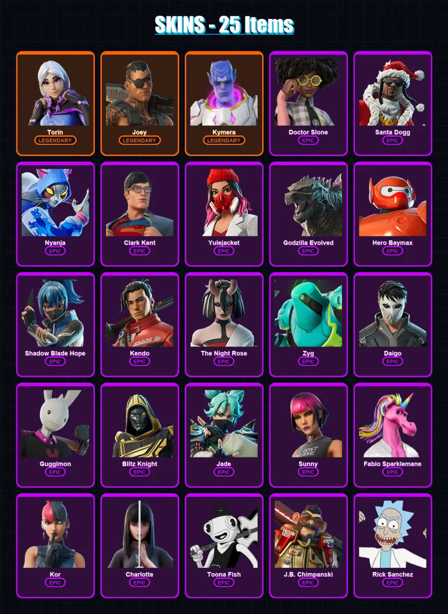 [PC/PSN] | Torin | Joey | Kymera | Doctor Slone | Santa Dogg | 25 skin | 50 pickaxe | 31 emote | 43 glider | Lv703