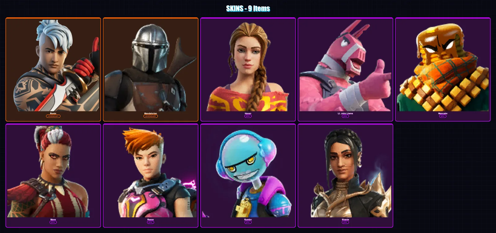 [PS4/PS5/XBOX/PC] | Ronin | Mandalorian | Haven | Lt. John Llama | Mancake | 9 skin | 12 pickaxe | 19 emote | 22 glider | Lv450 — Game account