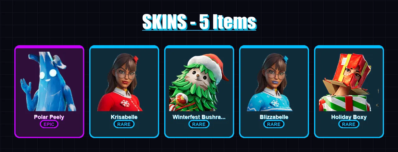 [PC/XBOX/PSN] | Polar Peely | Krisabelle | Winterfest Bushranger | Blizzabelle | Holiday Boxy | 5 skin | 9 pickaxe | 6 emote | 8 glider | Lv68