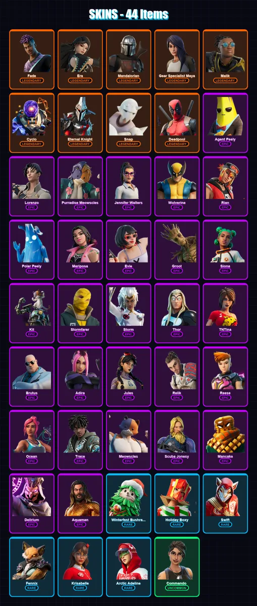 [PS4/PS5/XBOX/PC] | Fade | Era | Mandalorian | Gear Specialist Maya | Malik | 44 skin | 57 pickaxe | 50 emote | 66 glider | Lv830 — Fortnite account