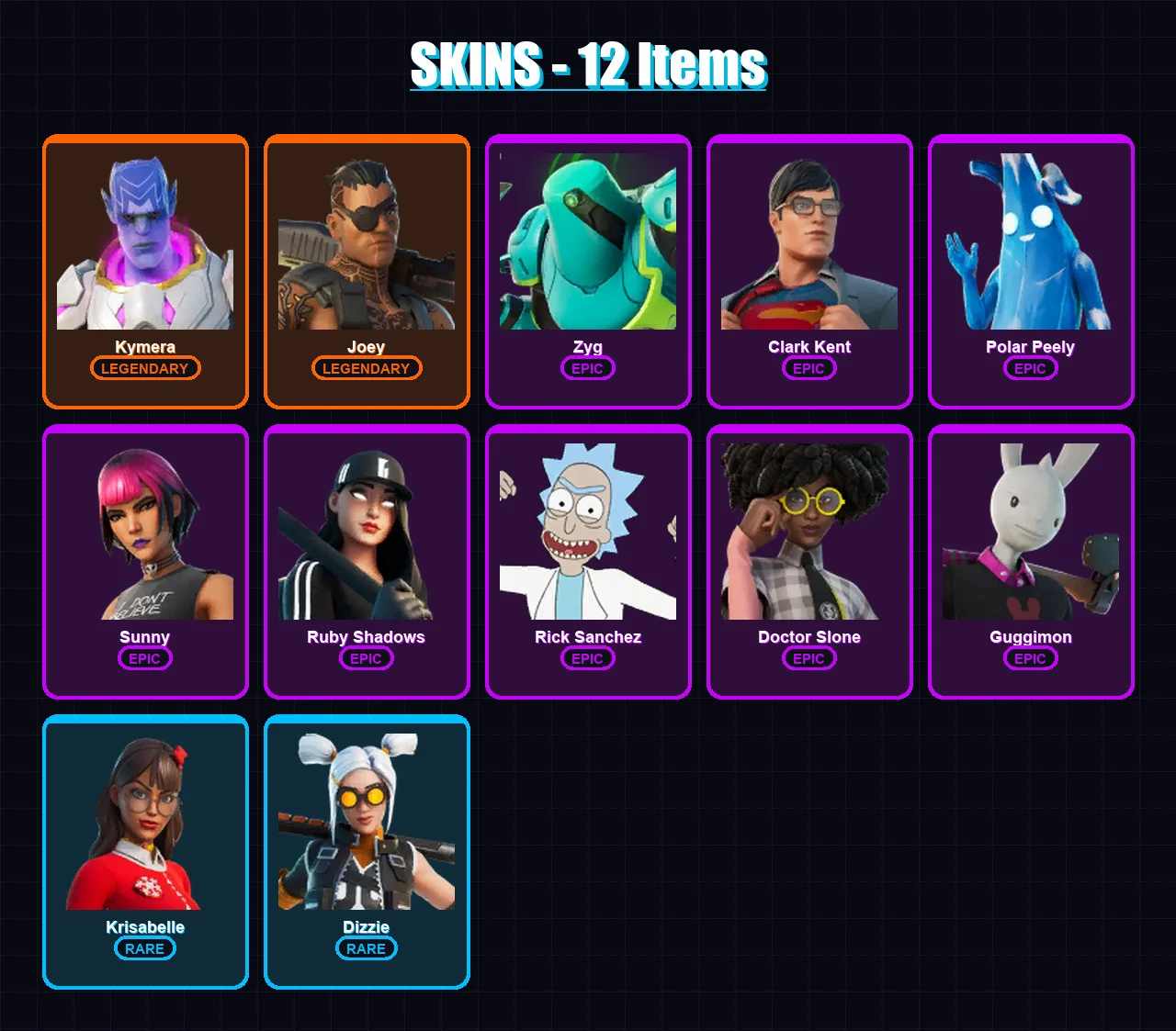 [PC/XBOX/PSN] | Kymera | Joey | Zyg | Clark Kent | Polar Peely | 12 skin | 22 pickaxe | 31 emote | 23 glider | Lv425 — Fortnite account