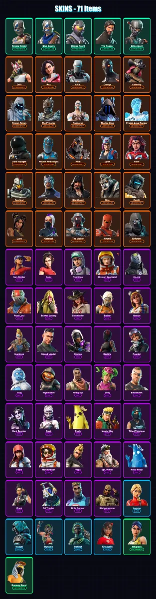 [PS4/PS5/XBOX/PC] | Royale Knight | Blue Squire | Rogue Agent | The Reaper | Elite Agent | 71 skin | 70 pickaxe | 91 emote | 73 glider | Lv1350 — Fortnite account