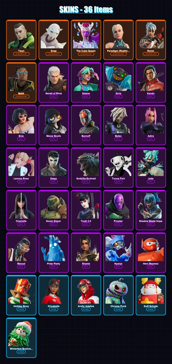 [PS4/PS5/XBOX/PC] | Twyn | Snap | The Cube Queen | Paradigm (Reality-659) | Ronin | 36 skin | 52 pickaxe | 37 emote | 48 glider | Lv561 — Fortnite account
