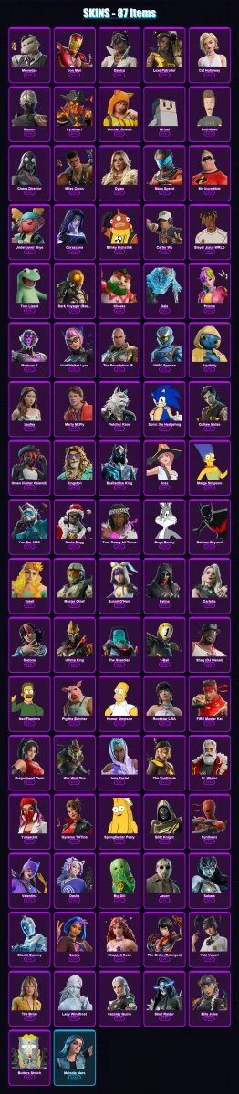[PC/PSN] | Meowdas | Iron Man | Danica | Luxe Patroller | Cat Holloway | 87 skin | 137 pickaxe | 72 emote | 70 glider | Lv1158