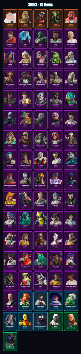 [PC/PSN] | Peter Griffin | Zeus | Blaze | Hades | Valeria | 81 skin | 101 pickaxe | 94 emote | 68 glider | Lv1006