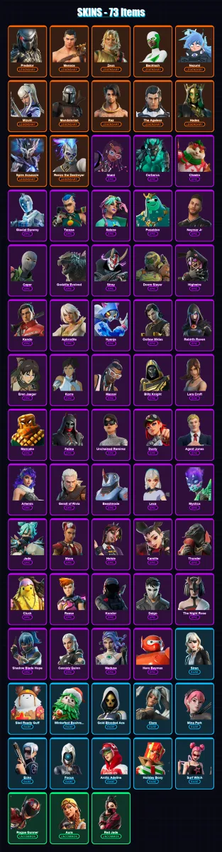[PC/XBOX/PSN] | Predator | Menace | Zeus | Backlash | Nezumi | 73 skin | 134 pickaxe | 80 emote | 102 glider | Lv1788