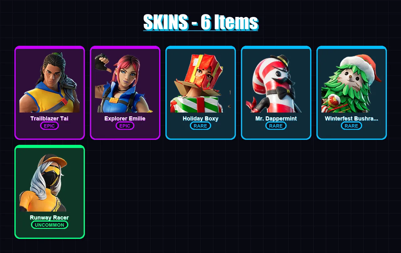 [PC/XBOX/PSN] | Trailblazer Tai | Explorer Emilie | Holiday Boxy | 6 skin | Lv229
