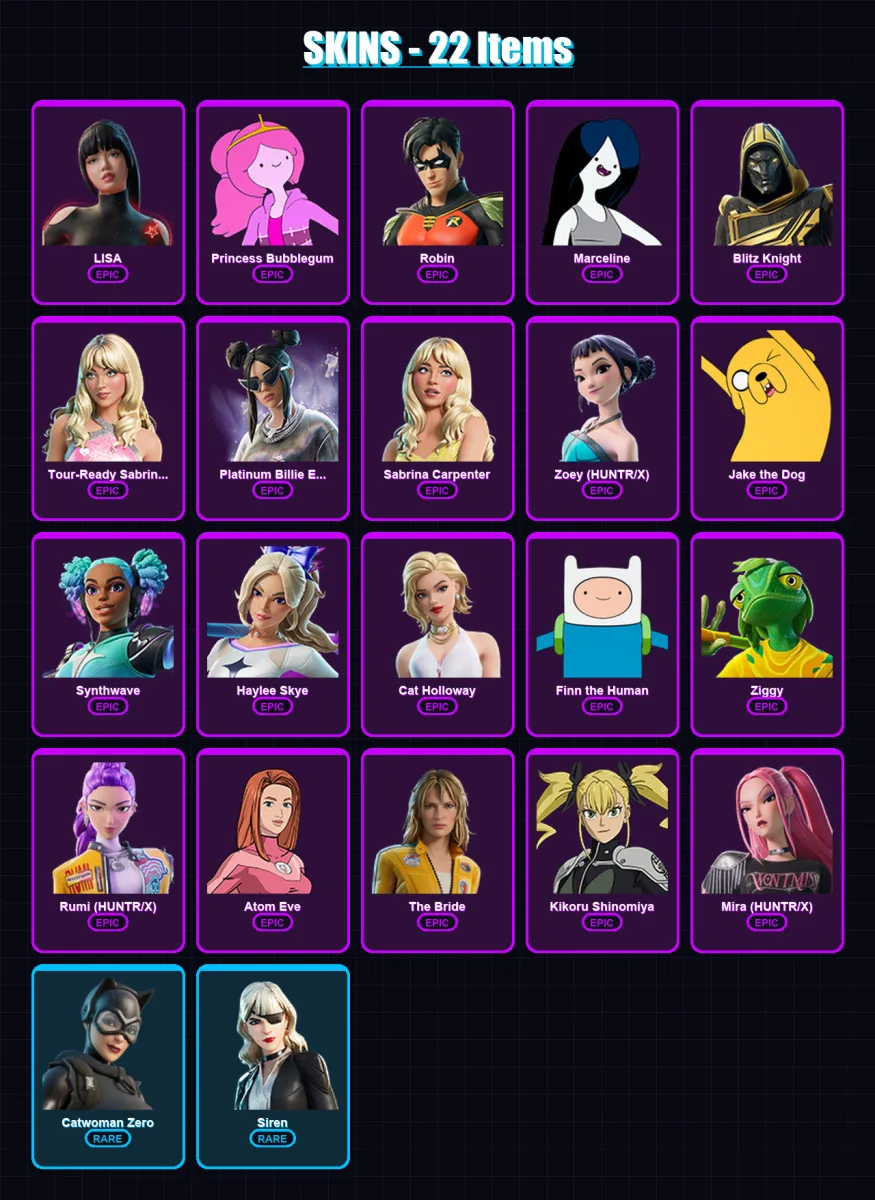 [PC/XBOX/PSN] | LISA | Princess Bubblegum | Robin | Marceline | Blitz Knight | 22 skin | 42 pickaxe | 27 emote | 23 glider | Lv213