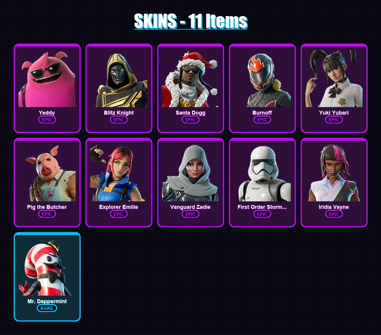 [PC/PSN] | Yeddy | Blitz Knight | Santa Dogg | Burnoff | Yuki Yubari | 11 skin | 52 pickaxe | 24 emote | 36 glider | Lv721