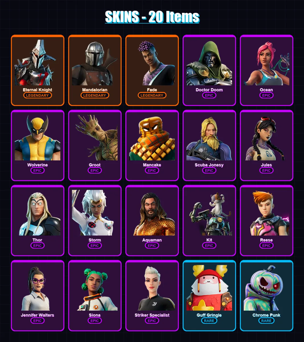 [PC/XBOX/PSN] | Eternal Knight | Mandalorian | Fade | Doctor Doom | Ocean | 20 skin | 25 pickaxe | 18 emote | 29 glider | Lv508