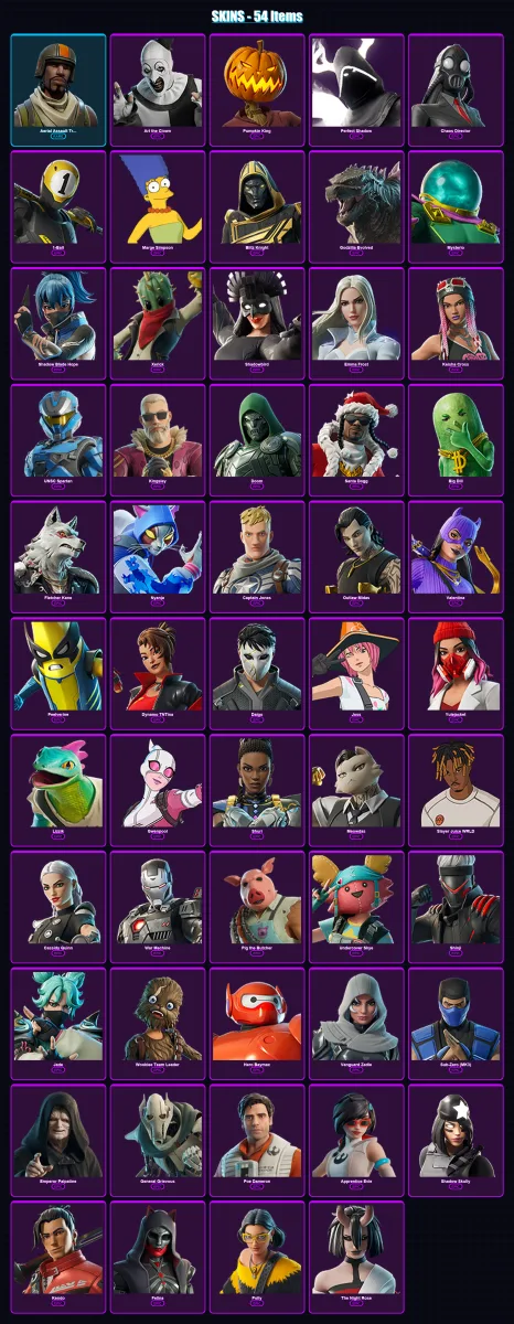 [PS4/PS5/XBOX/PC] | Aerial Assault Trooper | Art the Clown | Pumpkin King | 54 skin | Lv854