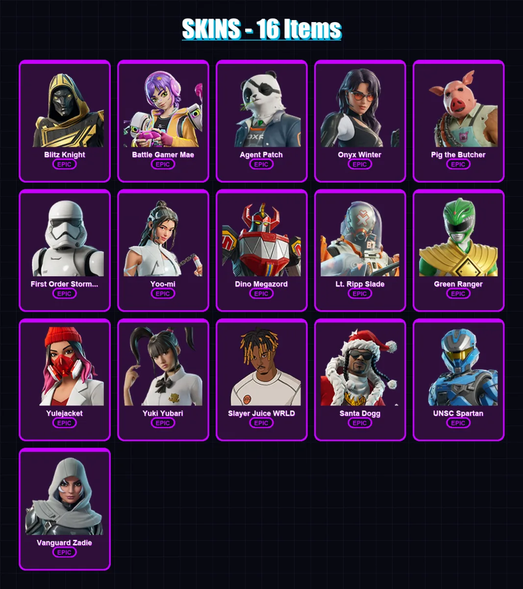 [PC/XBOX/PSN] | Blitz Knight | Battle Gamer Mae | Agent Patch | Onyx Winter | Pig the Butcher | 16 skin | 69 pickaxe | 26 emote | 43 glider | Lv656