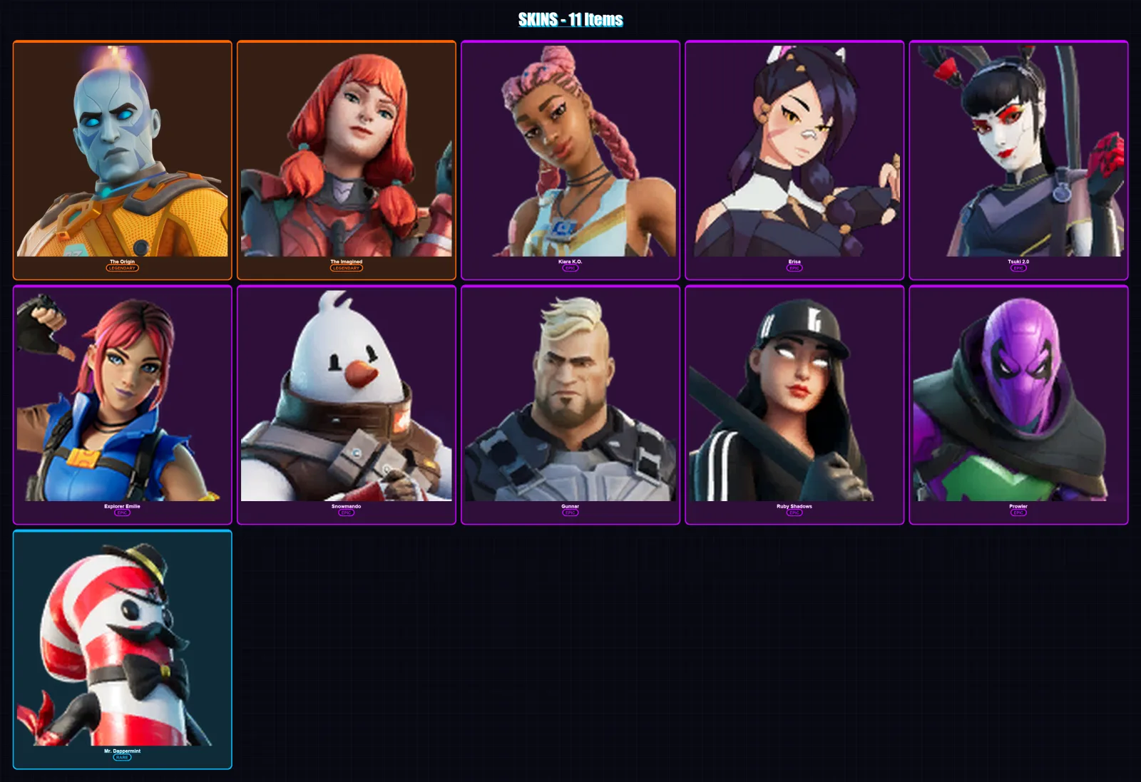 [PC/XBOX/PSN] | The Origin | The Imagined | Kiara K.O. | Erisa | Tsuki 2.0 | 11 skin | 21 pickaxe | 14 emote | 24 glider | Lv440
