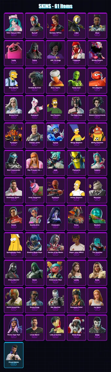 [PC/XBOX/PSN] | Neko Hatsune Miku | Burnoff | Dynamo TNTina | 1-Ball | Shuri | 61 skin | 94 pickaxe | 45 emote | 47 glider | Lv406