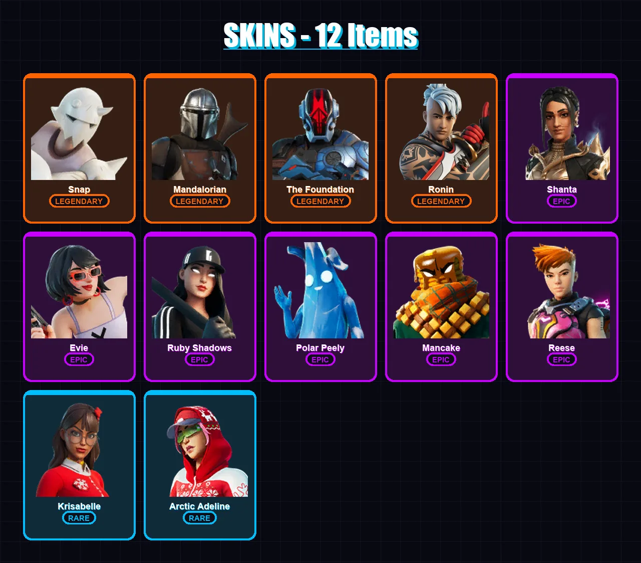[PC/XBOX/PSN] | Snap | Mandalorian | The Foundation | Ronin | Shanta | 12 skin | 22 pickaxe | 19 emote | 29 glider | Lv423
