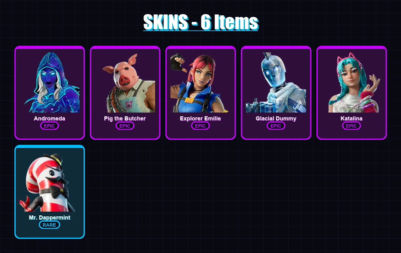 [PC/XBOX/PSN] | Andromeda | Pig the Butcher | Explorer Emilie | Glacial Dummy | Katalina | 6 skin | 37 pickaxe | 12 emote | 22 glider | Lv195