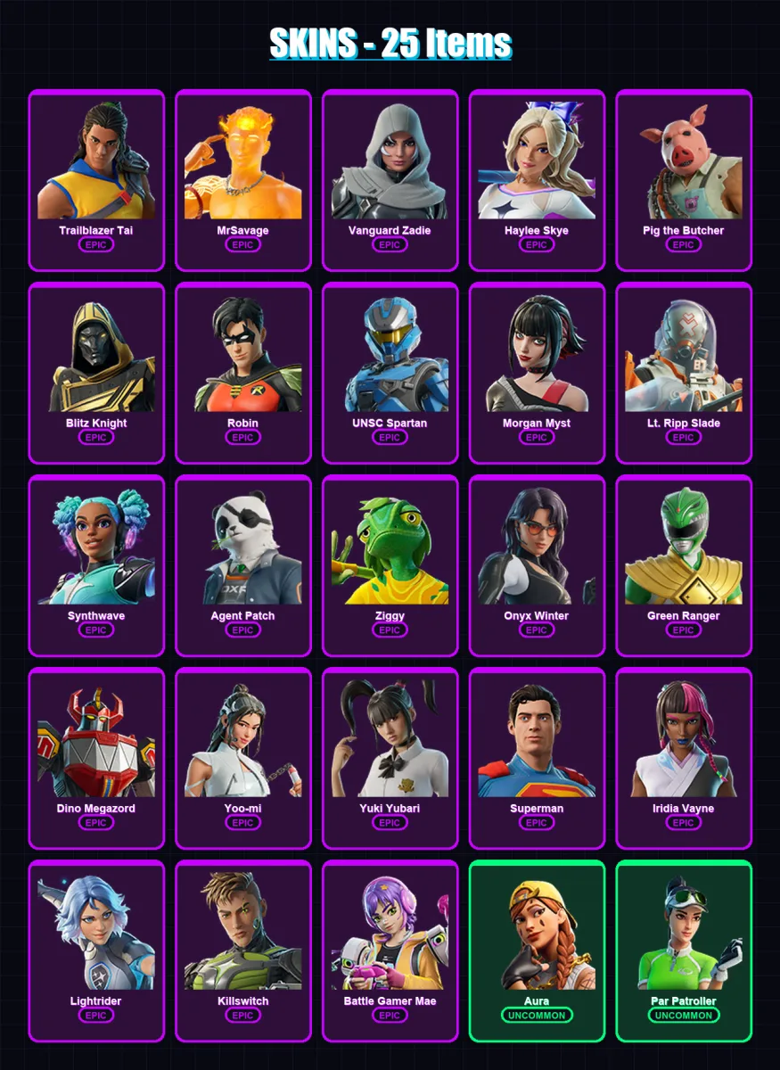 [PC/XBOX/PSN] | Trailblazer Tai | MrSavage | Vanguard Zadie | Haylee Skye | Pig the Butcher | 25 skin | 64 pickaxe | 34 emote | 41 glider | Lv466