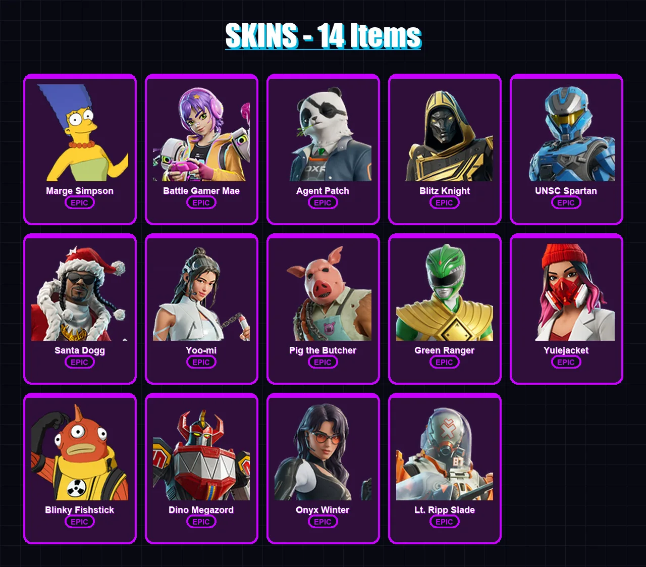 [PC/PSN] | Marge Simpson | Battle Gamer Mae | Agent Patch | Blitz Knight | UNSC Spartan | 14 skin | 75 pickaxe | 31 emote | 47 glider | Lv661