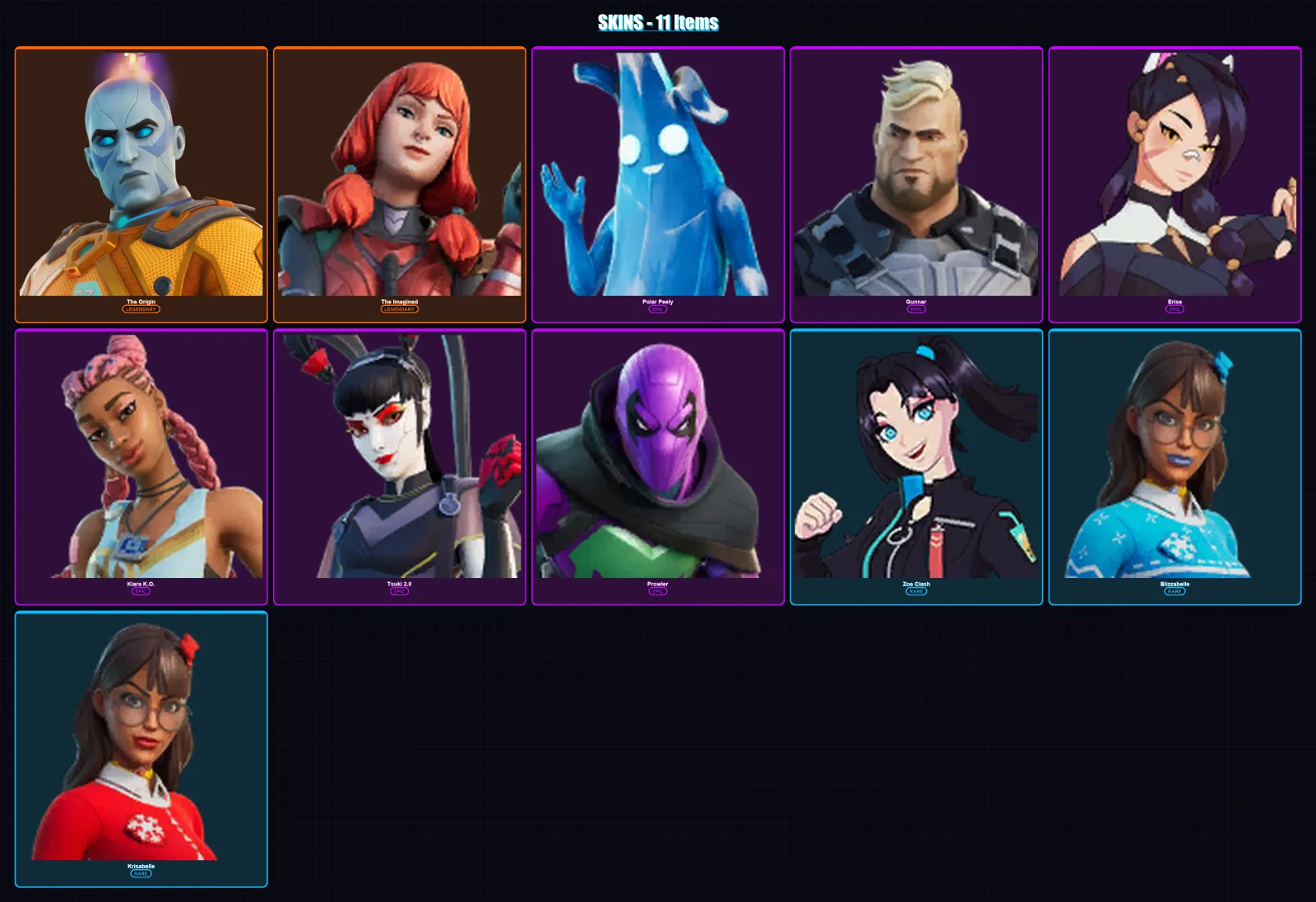 [PC/XBOX] | The Origin | The Imagined | Polar Peely | Gunnar | Erisa | 11 skin | 20 pickaxe | 10 emote | 17 glider | Lv174