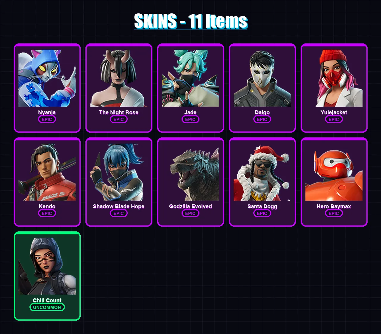 [PC/XBOX/PSN] | Nyanja | The Night Rose | Jade | Daigo | Yulejacket | 11 skin | 24 pickaxe | 22 emote | 22 glider | Lv333