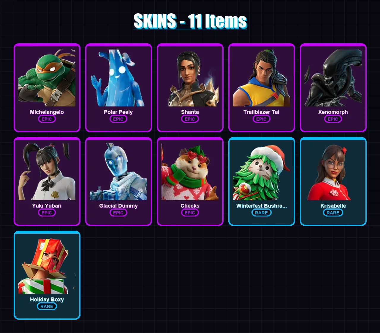 [PC/XBOX/PSN] | Michelangelo | Polar Peely | Shanta | Trailblazer Tai | Xenomorph | 11 skin | 31 pickaxe | 12 emote | 24 glider | Lv302