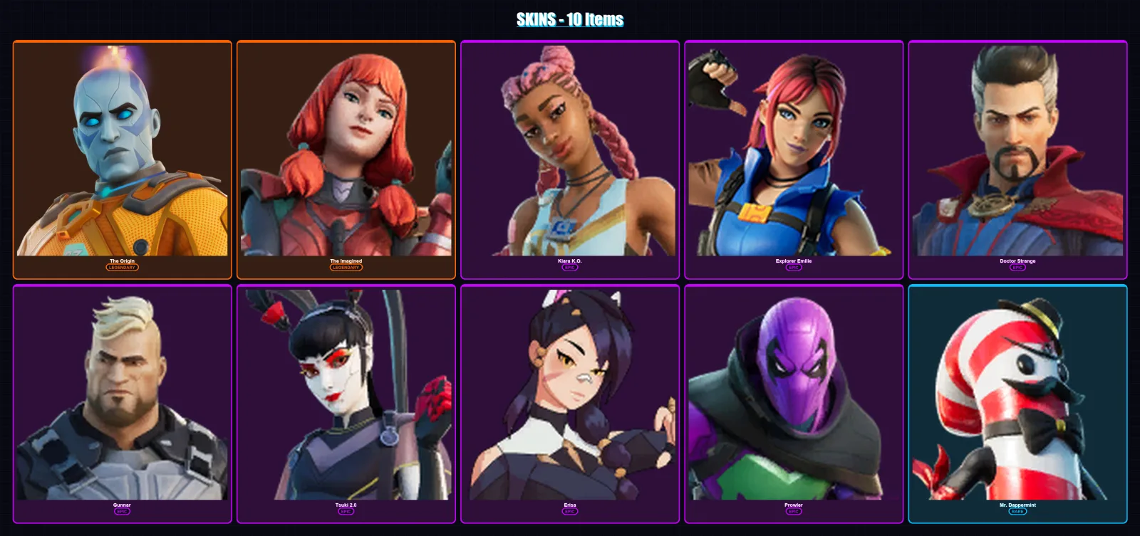 [PC/XBOX/PSN] | The Origin | The Imagined | Kiara K.O. | Explorer Emilie | Doctor Strange | 10 skin | 10 pickaxe | 9 emote | 11 glider | Lv169