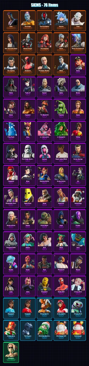 [PC/XBOX/PSN] | Fade | The Origin | The Foundation | Nezumi | Snap | 76 skin | 121 pickaxe | 95 emote | 112 glider | Lv1655