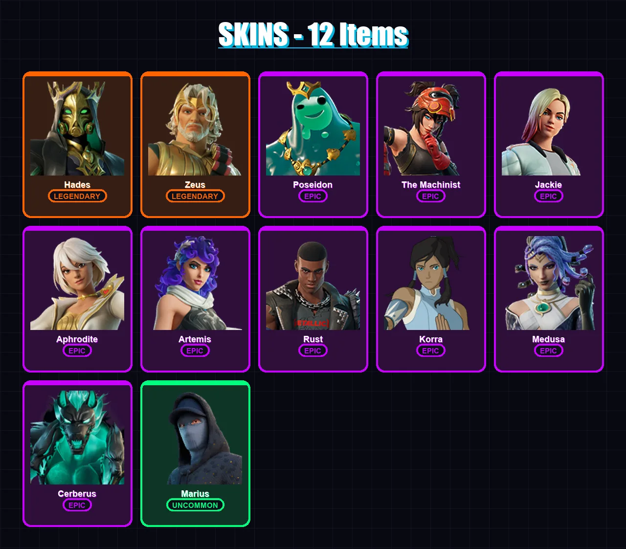 [PC/XBOX/PSN] | Hades | Zeus | Poseidon | The Machinist | Jackie | 12 skin | 19 pickaxe | 17 emote | 17 glider | Lv304