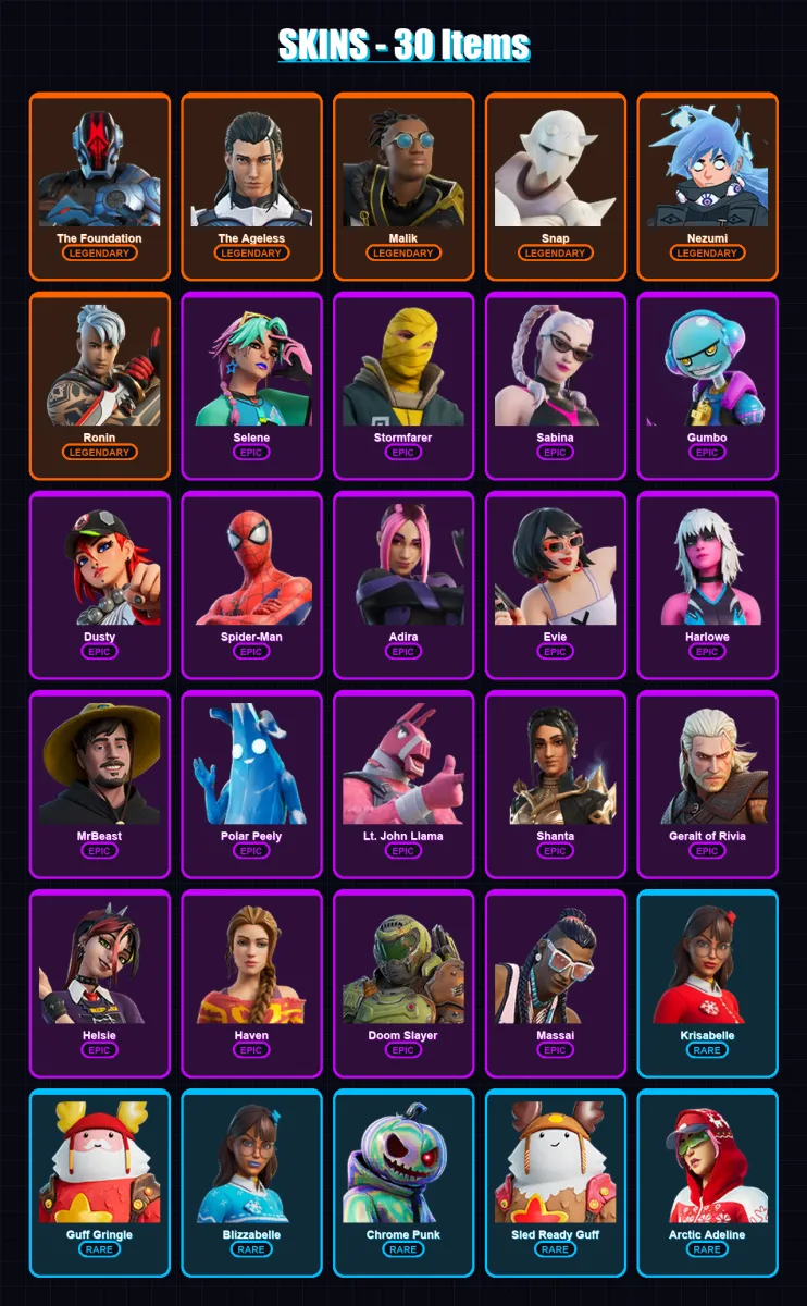 [PC/PSN] | The Foundation | The Ageless | Malik | Snap | Nezumi | 30 skin | 45 pickaxe | 31 emote | 41 glider | Lv532 — Fortnite account