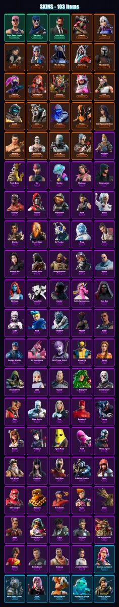 [PS4/PS5/XBOX/PC] | Rose Team Leader | Warpaint | John Wick | Calamity | Torin | 103 skin | 100 pickaxe | 81 emote | 84 glider | Lv1100