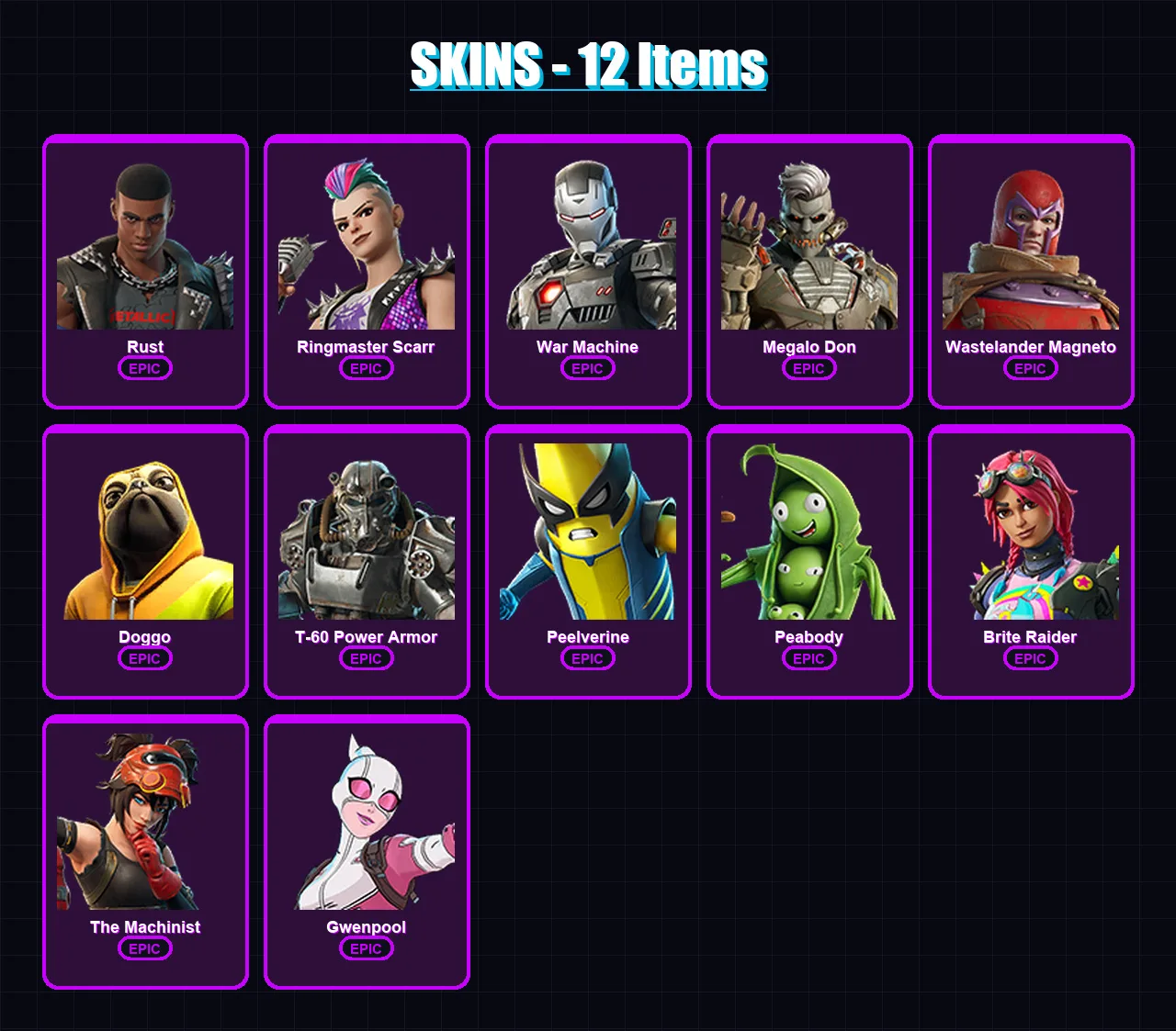 [PC/XBOX/PSN] | Rust | Ringmaster Scarr | War Machine | Megalo Don | Wastelander Magneto | 12 skin | 17 pickaxe | 18 emote | 18 glider | Lv176 — Fortnite account