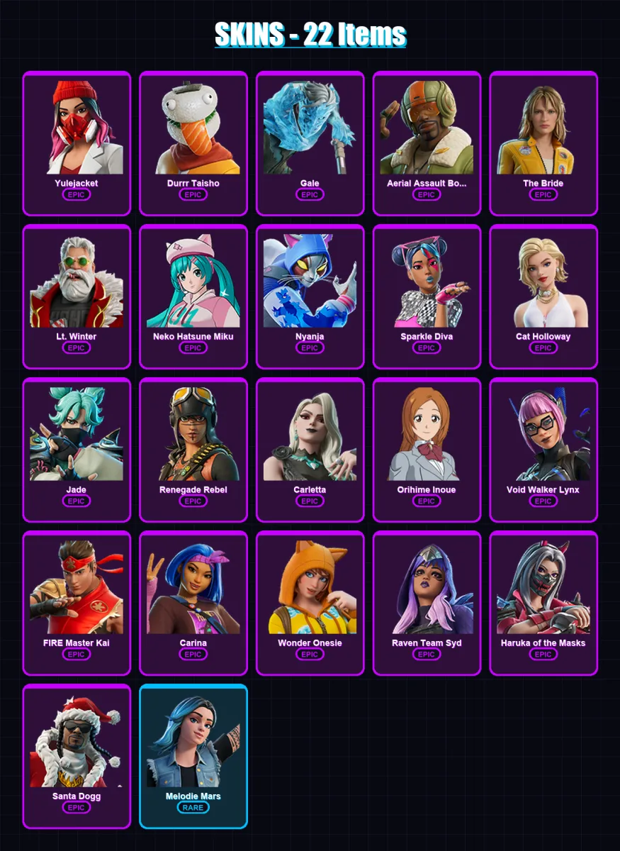 [PS4/PS5/XBOX/PC] | Yulejacket | Durrr Taisho | Gale | Aerial Assault Bomber | The Bride | 22 skin | 28 pickaxe | 15 emote | 12 glider | Lv72 — Fortnite account